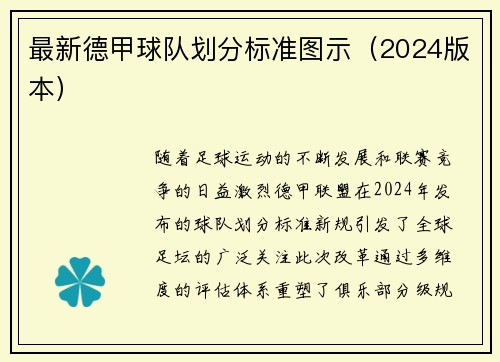 最新德甲球队划分标准图示（2024版本）