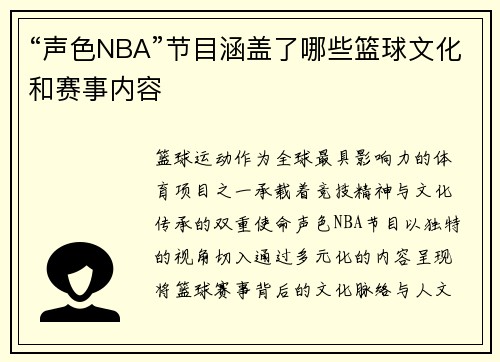 “声色NBA”节目涵盖了哪些篮球文化和赛事内容